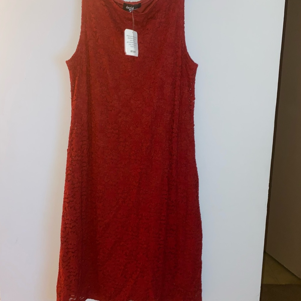 David Wayne red lace dress